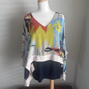 Joseph Ribkoff Silk-Like Chiffon Tropical Print Tunic Top Blouse US 8